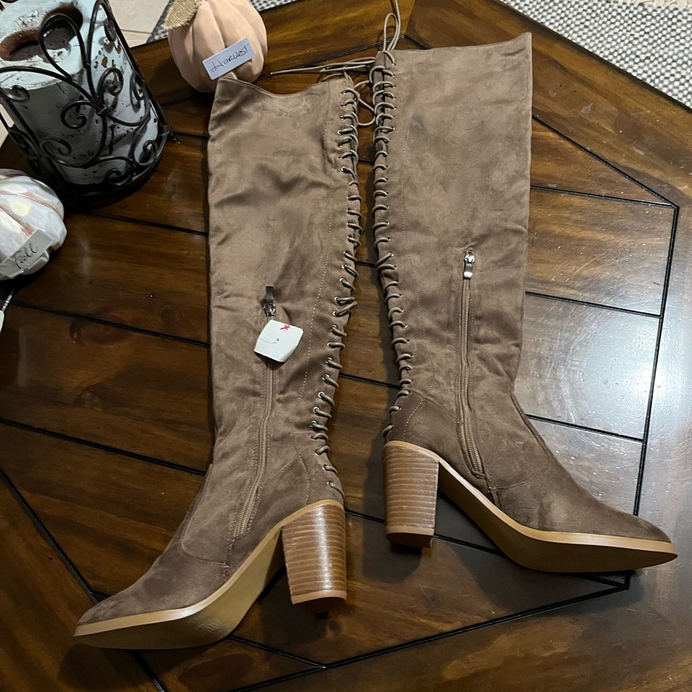 Brown suede look - knee high boots size 8 1/2